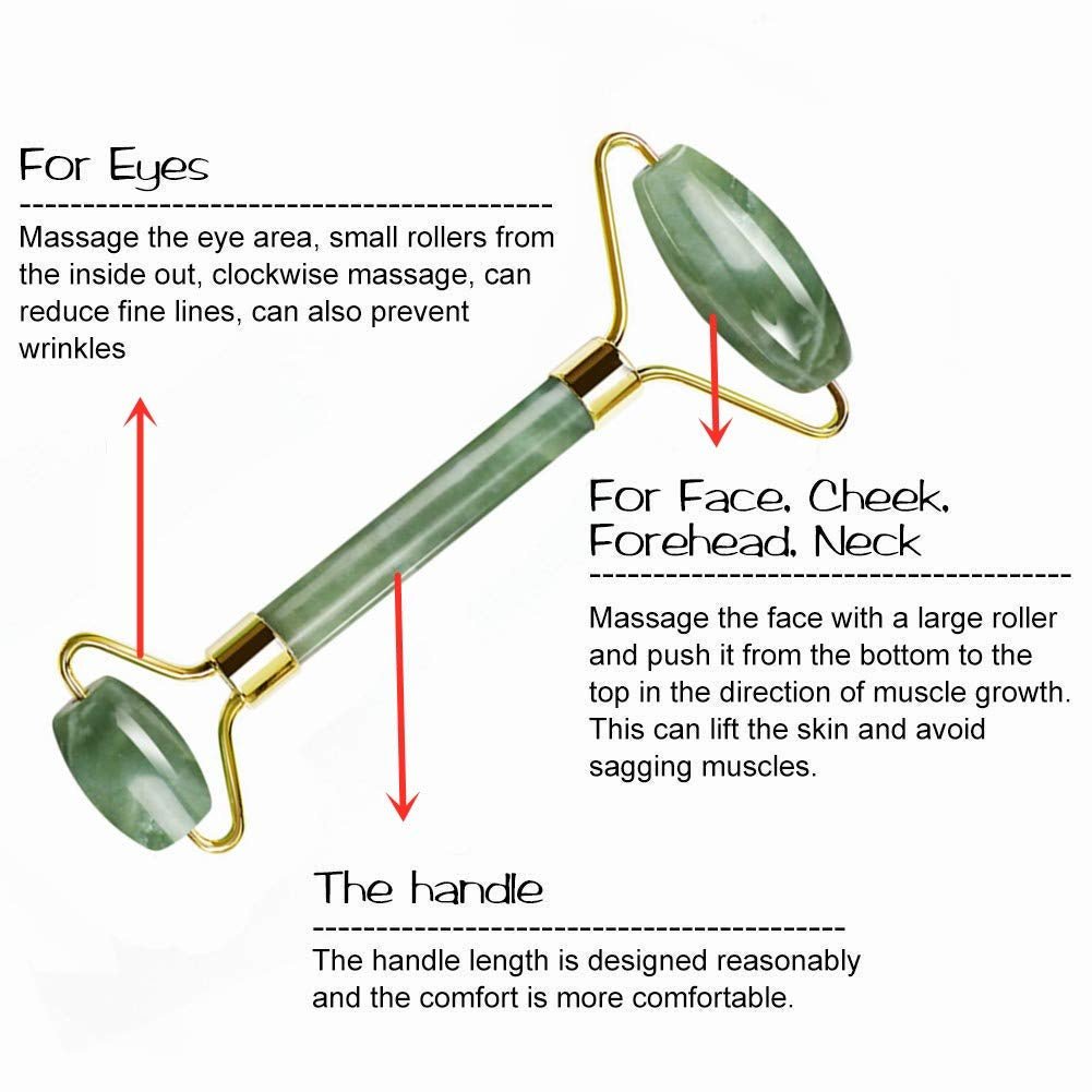 Gua Sha Facial Tools Jade Roller for Face - Facial Massage Tool for anti Aging Wrinkles and Skin Rejuvenate -100% Natural Jade Stone for Face Eyes (Jade Roller+Gua SHA) - themonogram manor 