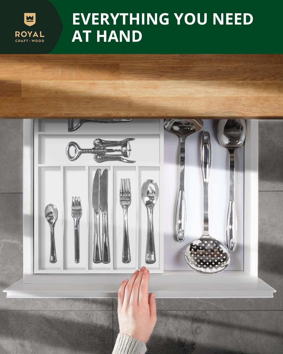 Basic Silverware Drawer Organizer, White - themonogram manor 