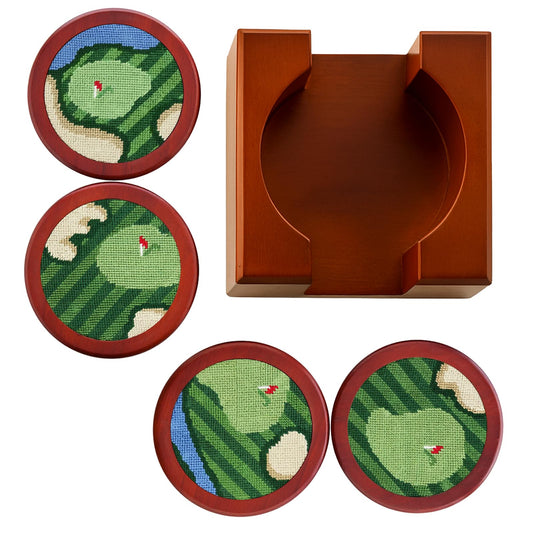 Golf Coasters, Durable Wooden Drink Coasters with Holder - themonogram manor 