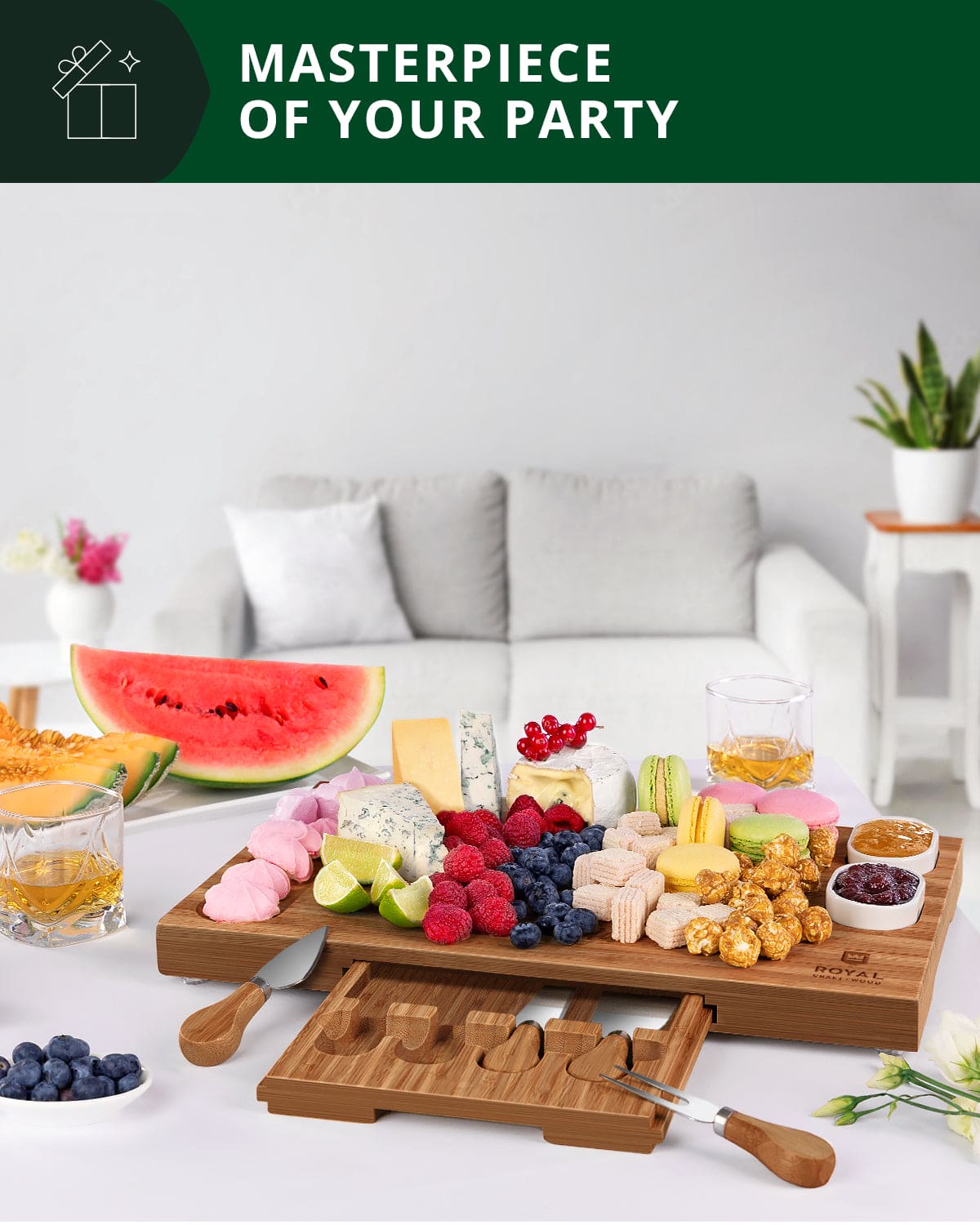 Cheese Board Set w/knives, 16.5“x11”, Brown - themonogram manor 