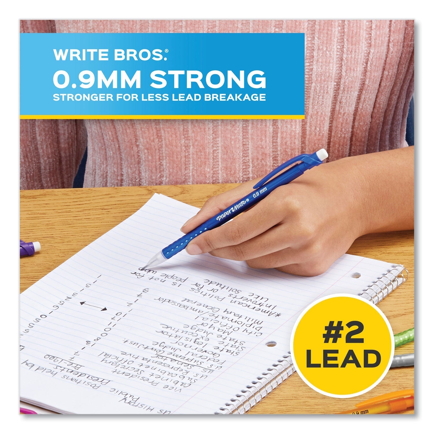 Paper Mate Write Bros Mechanical Pencil, 0.9 mm, HB (2), Black Lead, Assorted Barrel Colors, 24/Pack - themonogram manor 