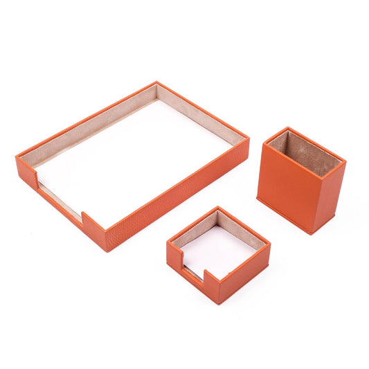 MOOG Leather Desk Set - 3 Accessories - Single Document Tray - Orange - 3 PCS - themonogram manor 