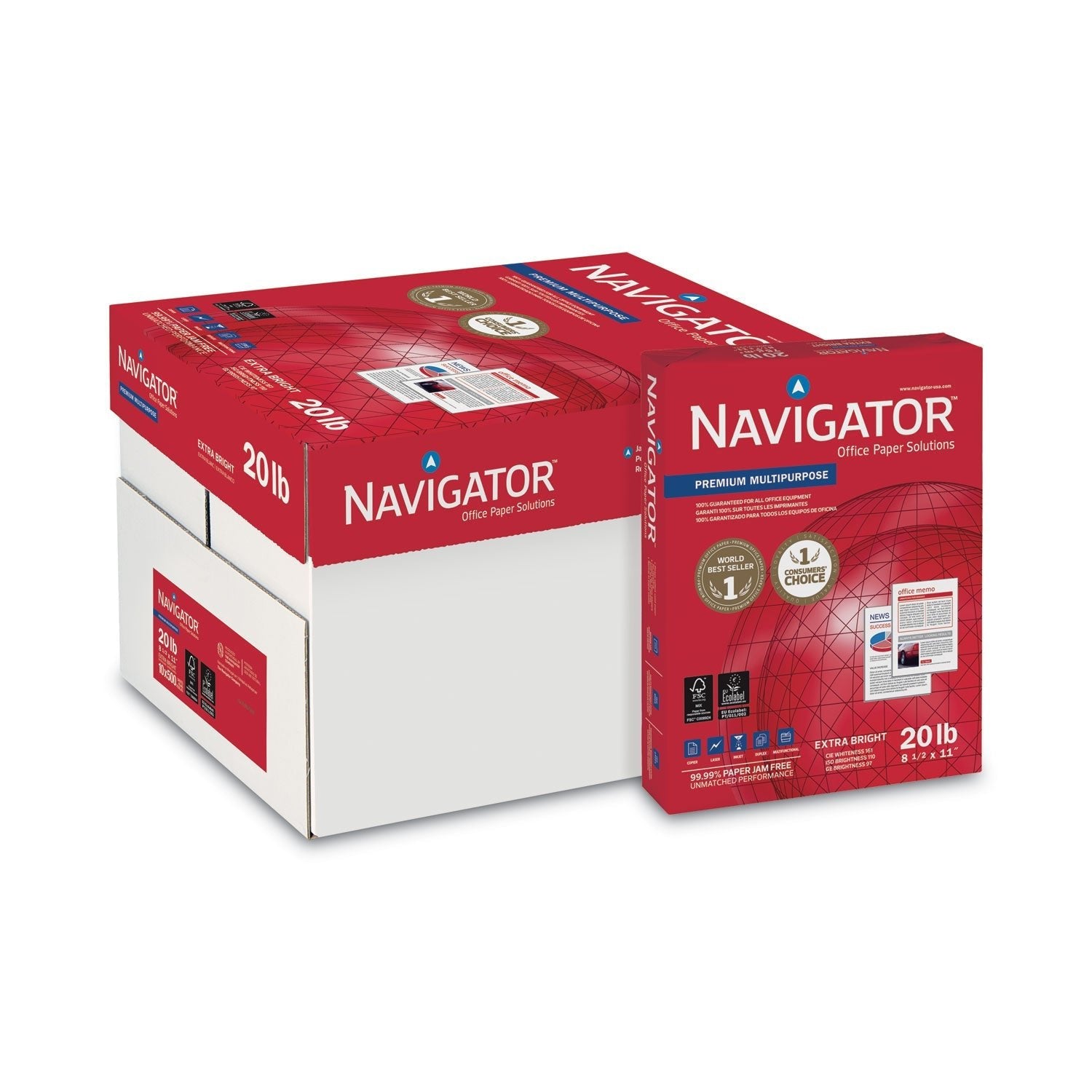 Navigator Premium Multipurpose Copy Paper, 97 Bright, 20lb Bond Weight, 8.5 x 11, White, 500/Ream, 10 Reams/Carton, 40 Cartons/Pallet - themonogram manor 