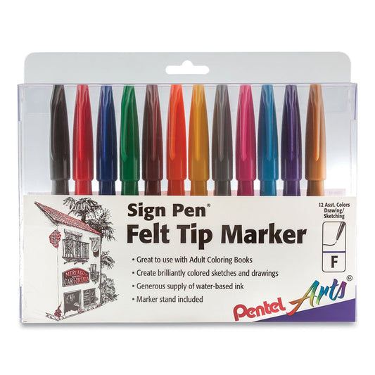 Pentel Arts Sign Pen Fine Point Color Marker, Extra - Fine Bullet Tip, Assorted Colors, 12/Set - themonogram manor 