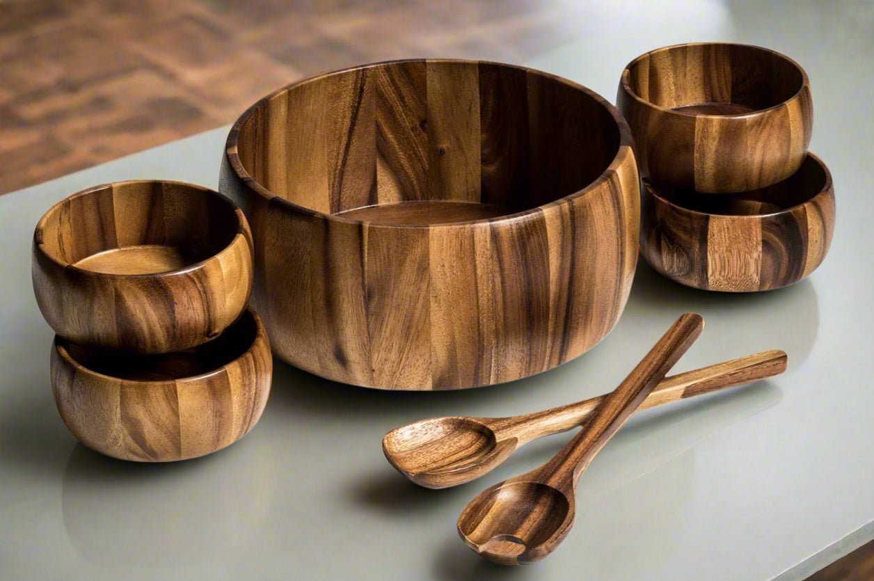 Extra Large Salad Bowl with Servers and 4 Individuals - 332C7 - themonogram manor 