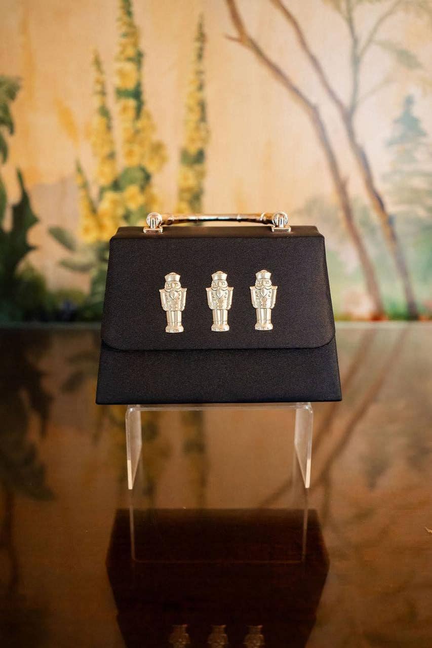 Black Faille Lulu with Gold Handle Handbag - Gold Charms- WS - themonogram manor 