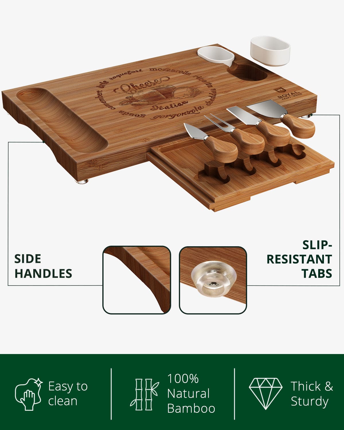 Cheese Board Set w/knives, 16.5“x11”, Brown - themonogram manor 