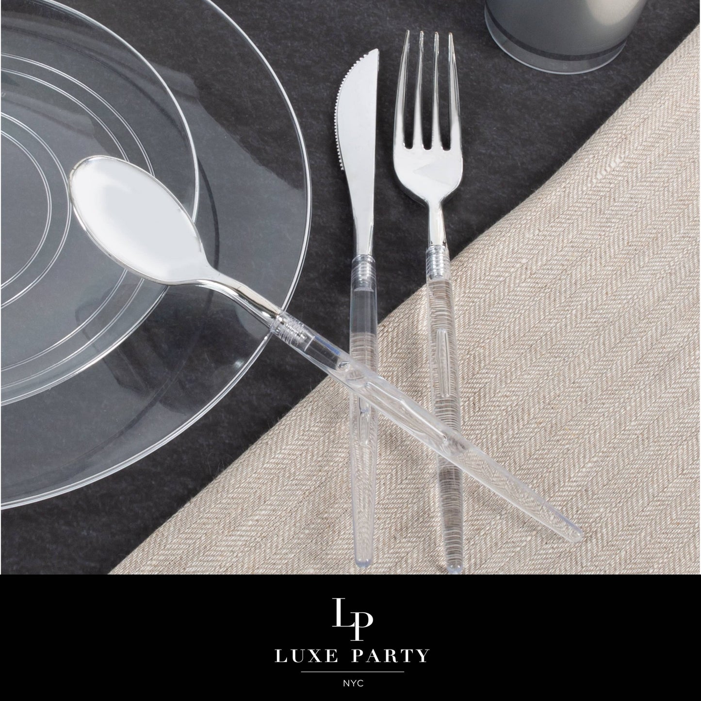 Chic Round Clear and Silver Forks | 32 Pieces - themonogram manor 