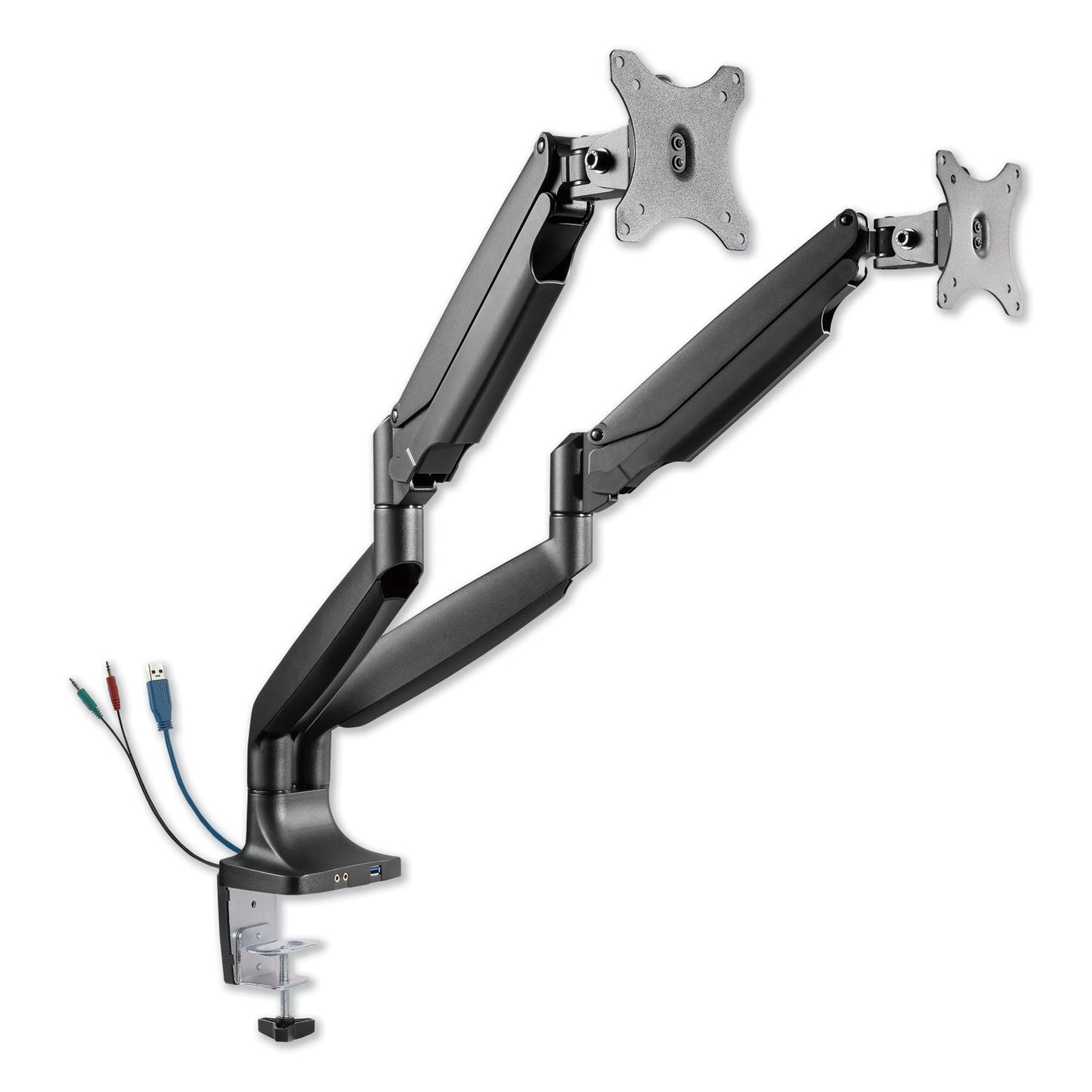 Alera AdaptivErgo Dual Monitor Arm with USB, For 27" Monitors, 180 deg Rotation, 30 deg Tilt, 135 deg Pan, Black, Supports 11 lb - themonogram manor 
