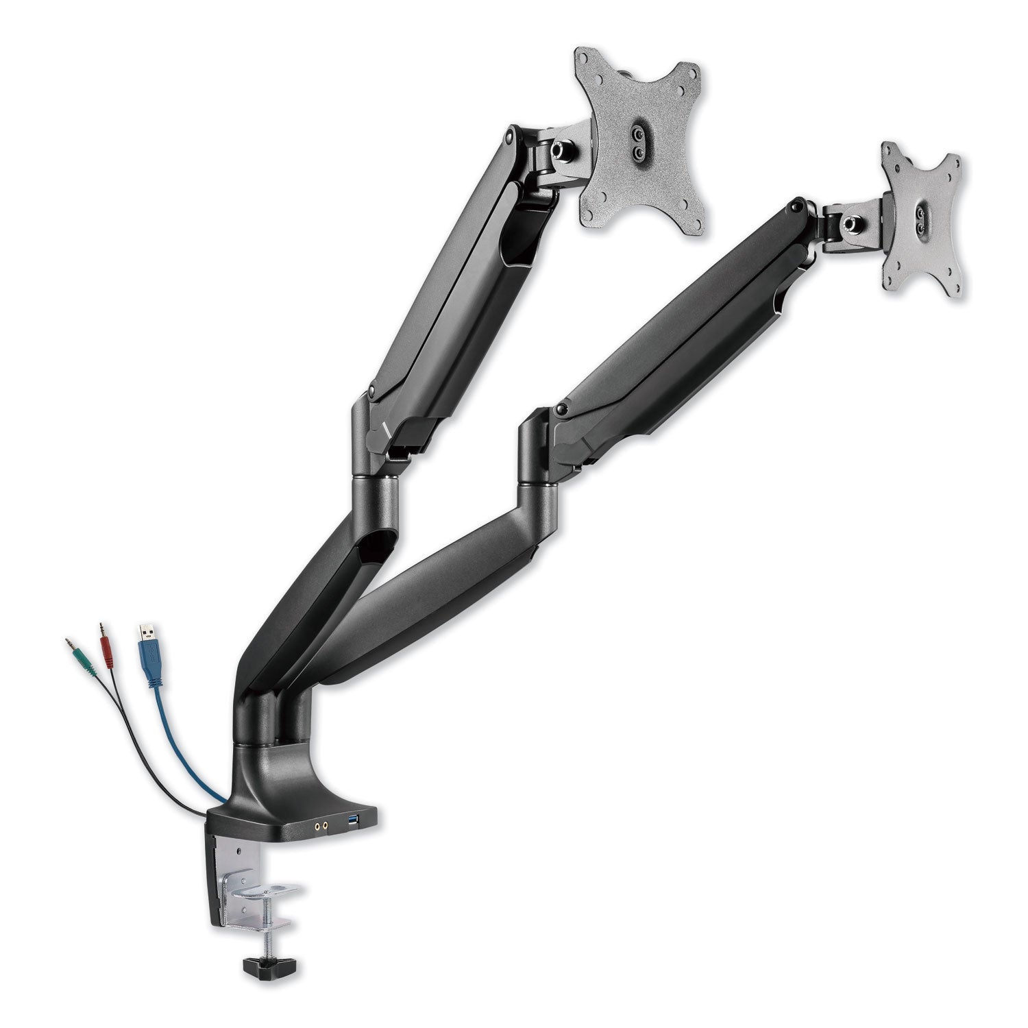 Alera AdaptivErgo Dual Monitor Arm with USB, For 27" Monitors, 180 deg Rotation, 30 deg Tilt, 135 deg Pan, Black, Supports 11 lb - themonogram manor 