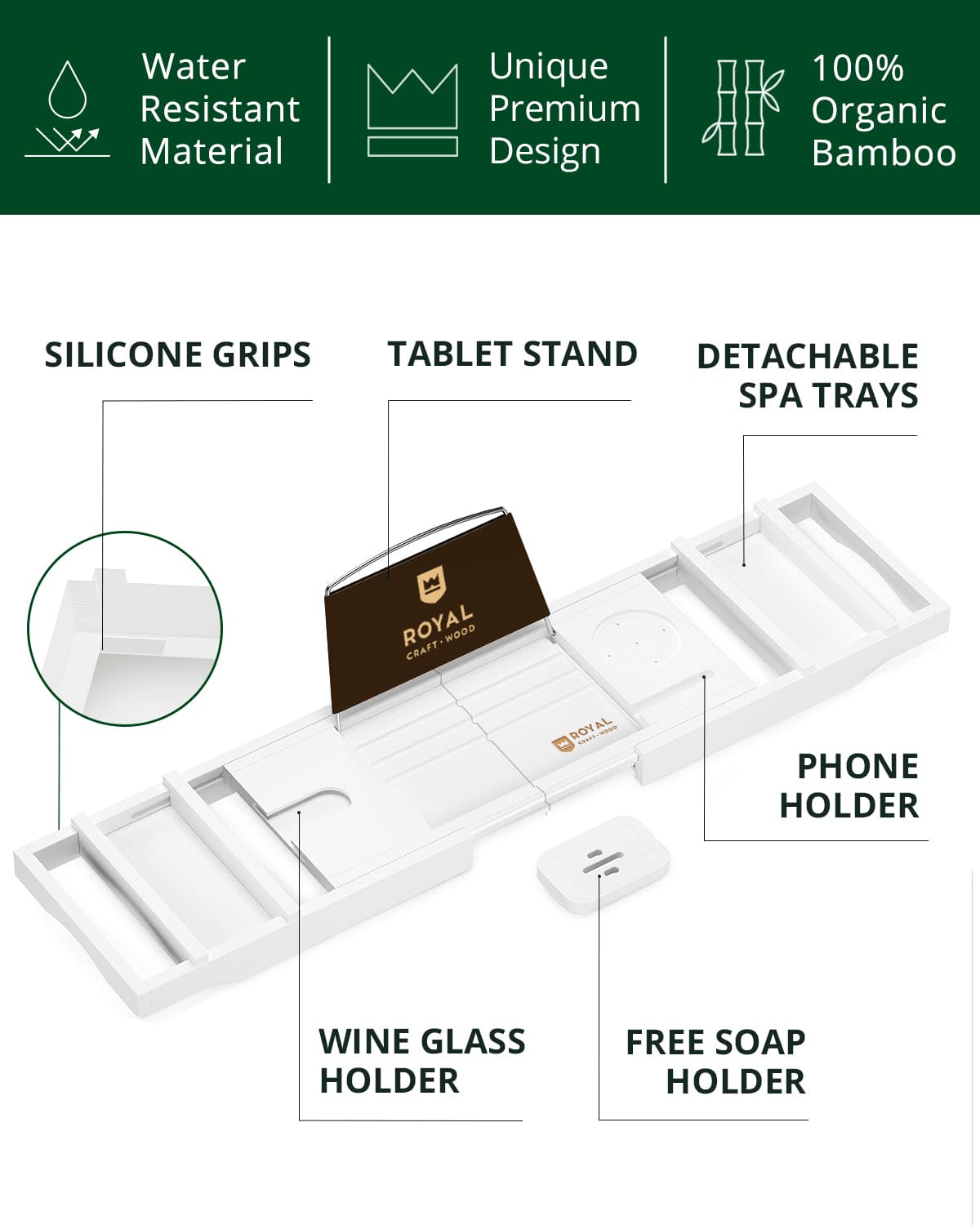 Bathtub Caddy Tray, White - themonogram manor 