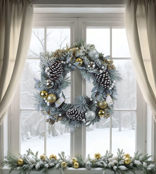 24" Silver & Gold Frosted Fir Wreath - themonogram manor 