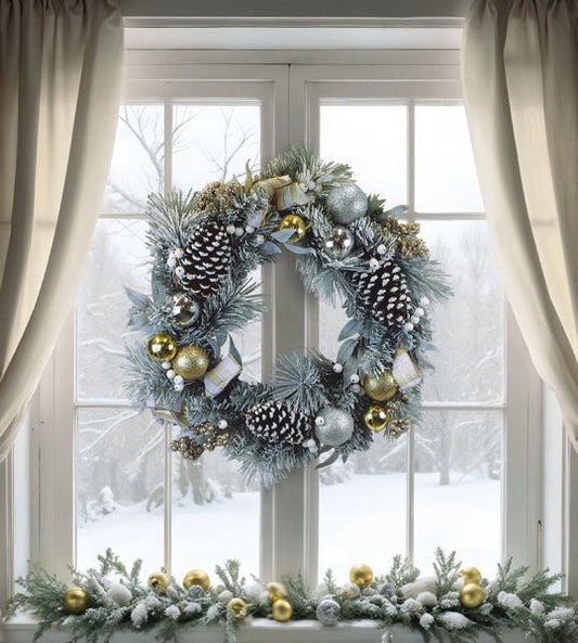 24" Silver & Gold Frosted Fir Wreath - themonogram manor 