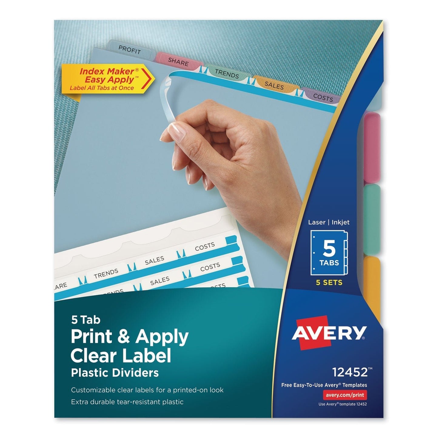 Avery Print and Apply Index Maker Clear Label Plastic Dividers with Printable Label Strip, 5 - Tab, 11 x 8.5, Assorted Tabs, 5 Sets - themonogram manor 
