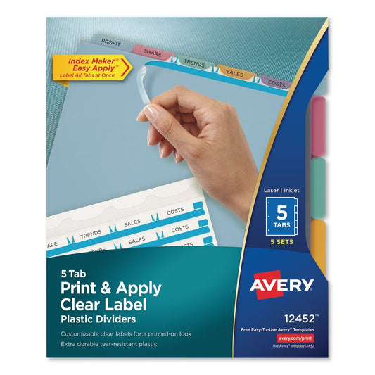 Avery Print and Apply Index Maker Clear Label Plastic Dividers with Printable Label Strip, 5 - Tab, 11 x 8.5, Assorted Tabs, 5 Sets - themonogram manor 