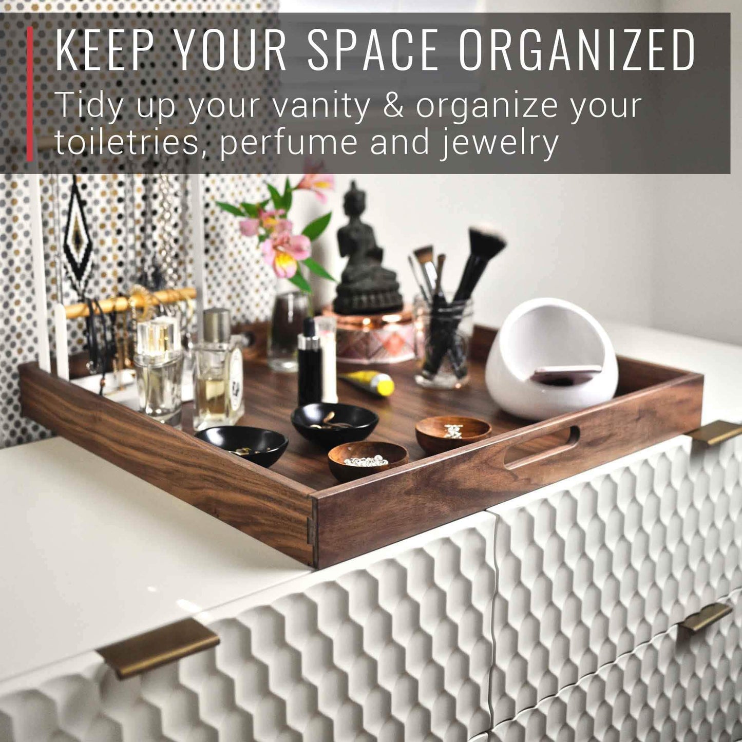 20 x 20 Inch Square Walnut Wood Serving and Coffee Table Tray with Handles - themonogram manor 