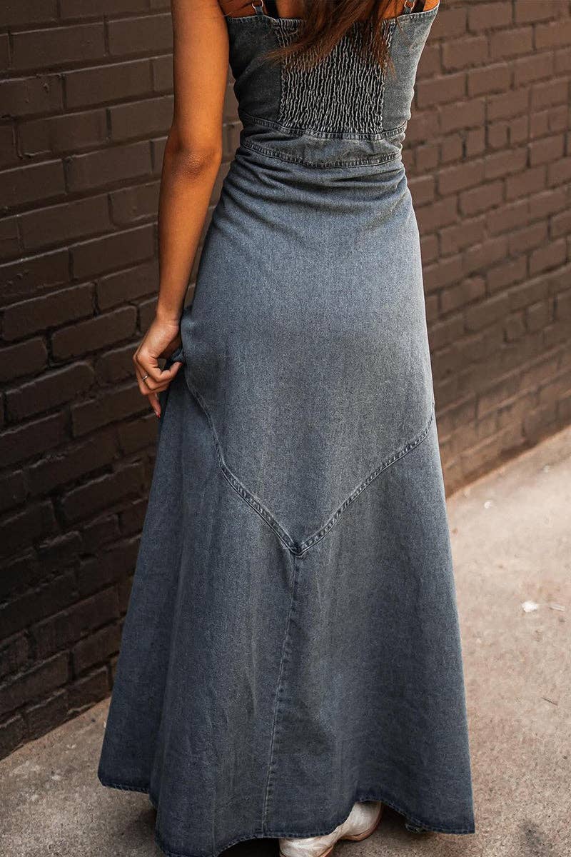 Button - Front Denim A - Line Dress - themonogram manor 