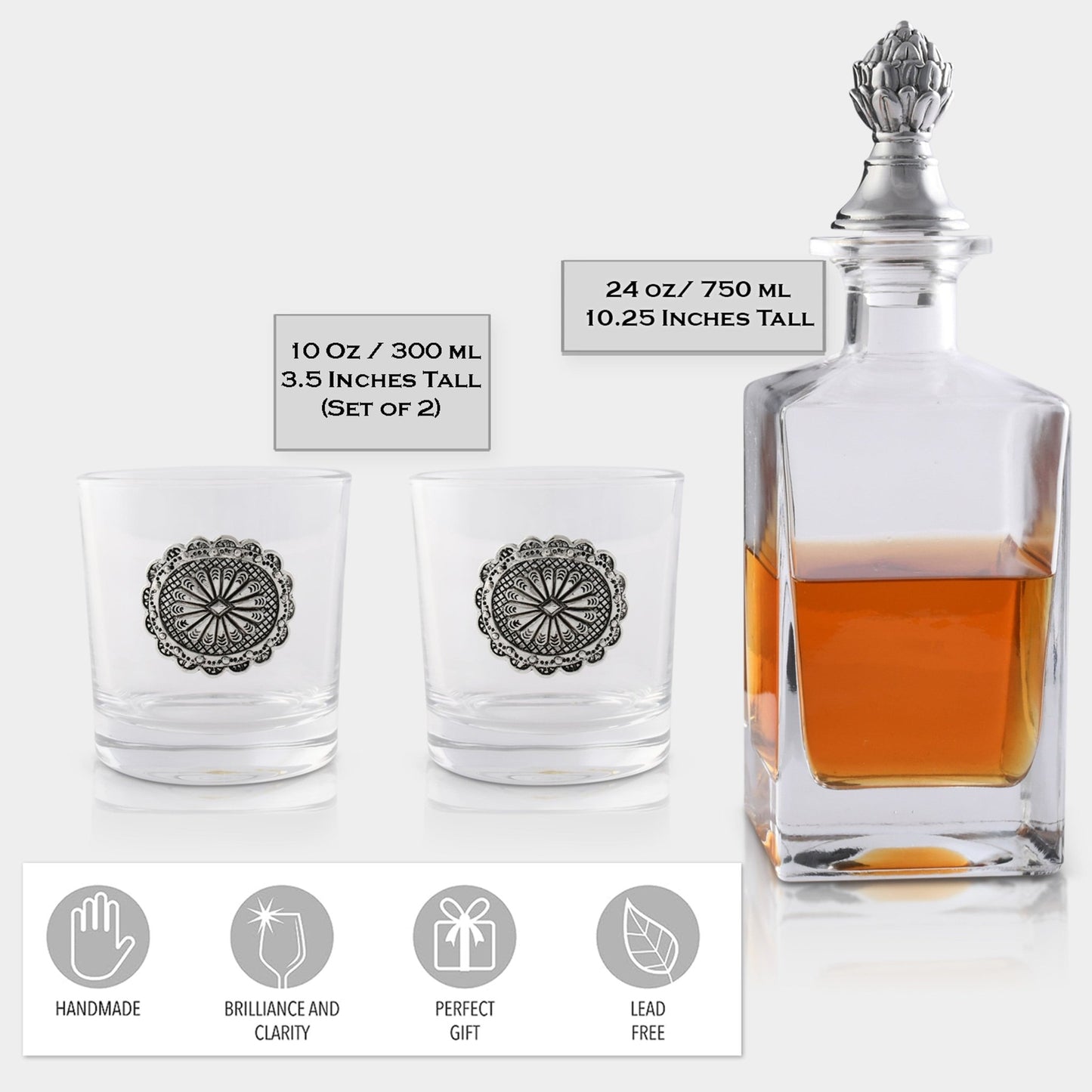 Western Concho Decanter Set with Glasses - themonogram manor 