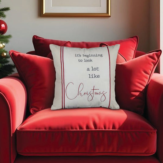 18" It's Beginning to Look a Lot Like Christmas Square Pillow - themonogram manor 