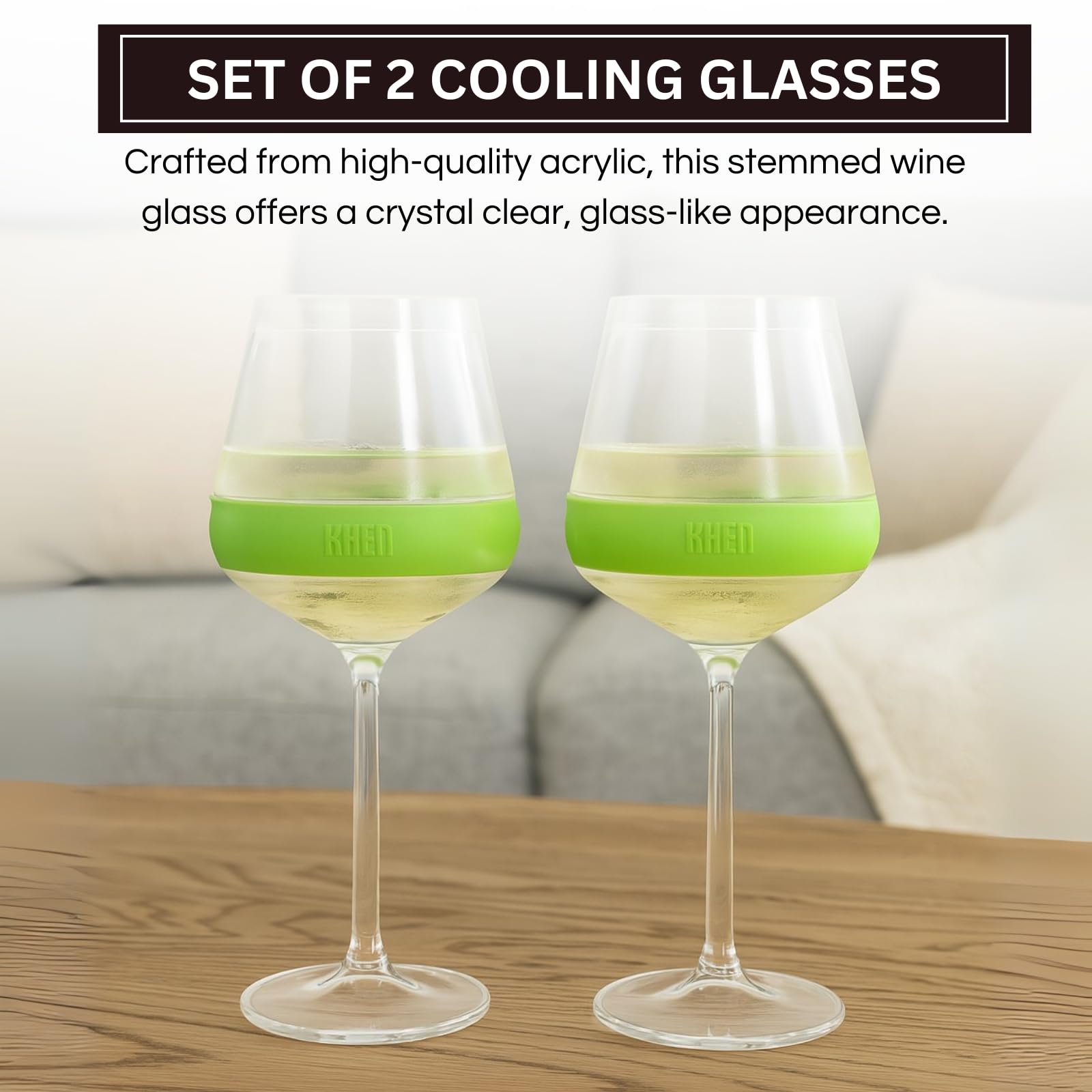 Stemmed Acrylic Cooling Wine  Glasses 14oz | Set of 2 | Green - themonogram manor 