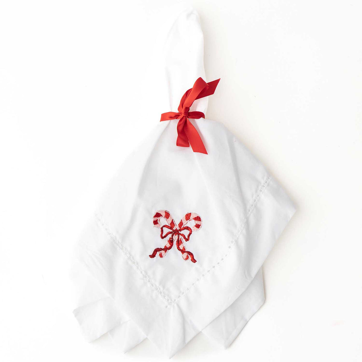 Candy Cane Embroidered Cotton Dinner Napkin - themonogram manor 