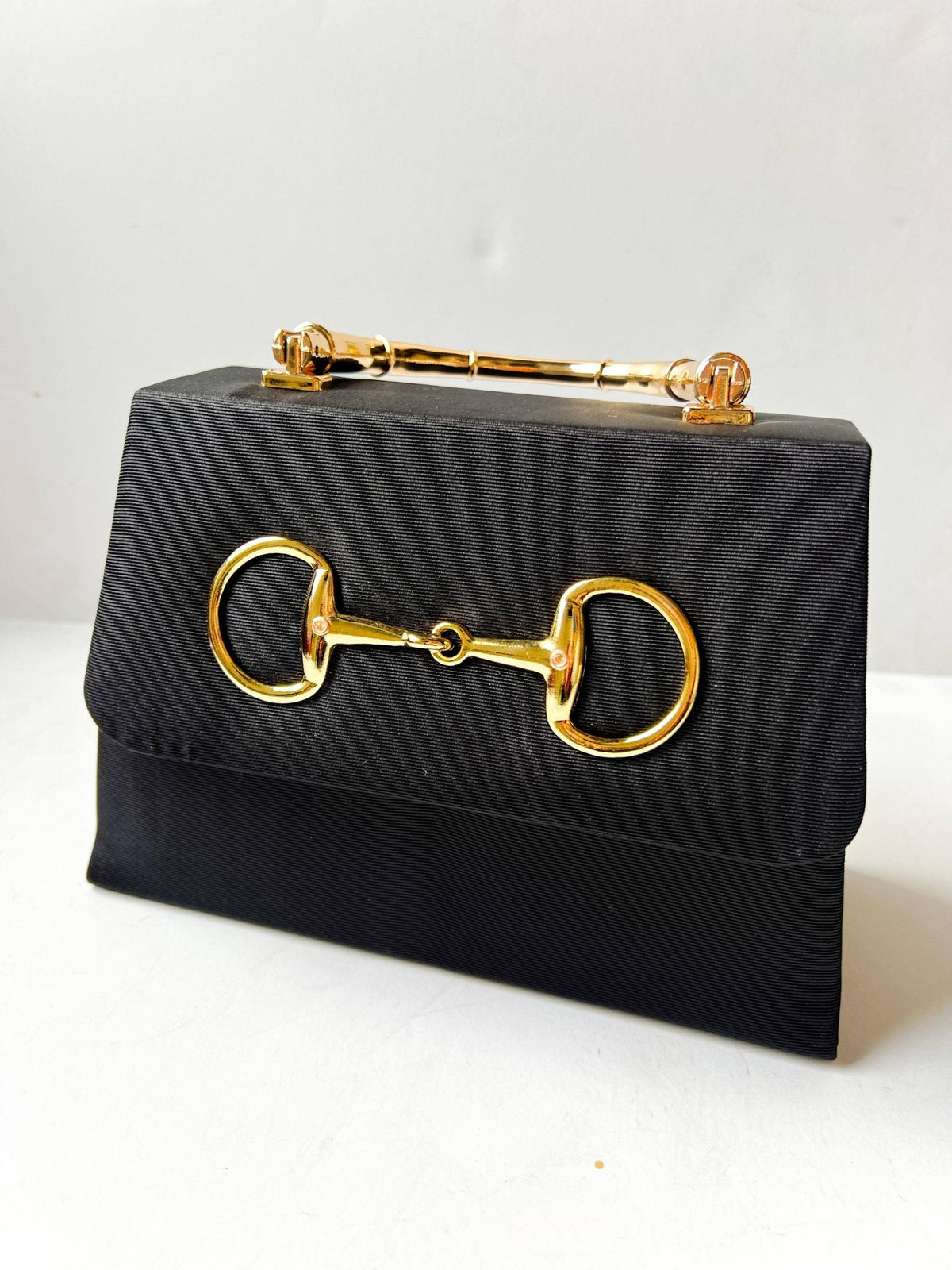 Black Faille Lulu with Gold Handle Handbag - Gold Charms- WS - themonogram manor 