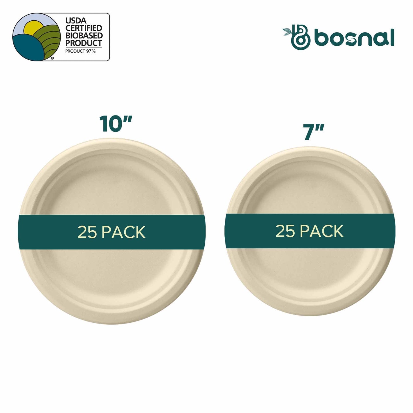 Bosnal – Sugarcane Bagasse Compostable 10 inch and 7 inch Round Plates - themonogram manor 