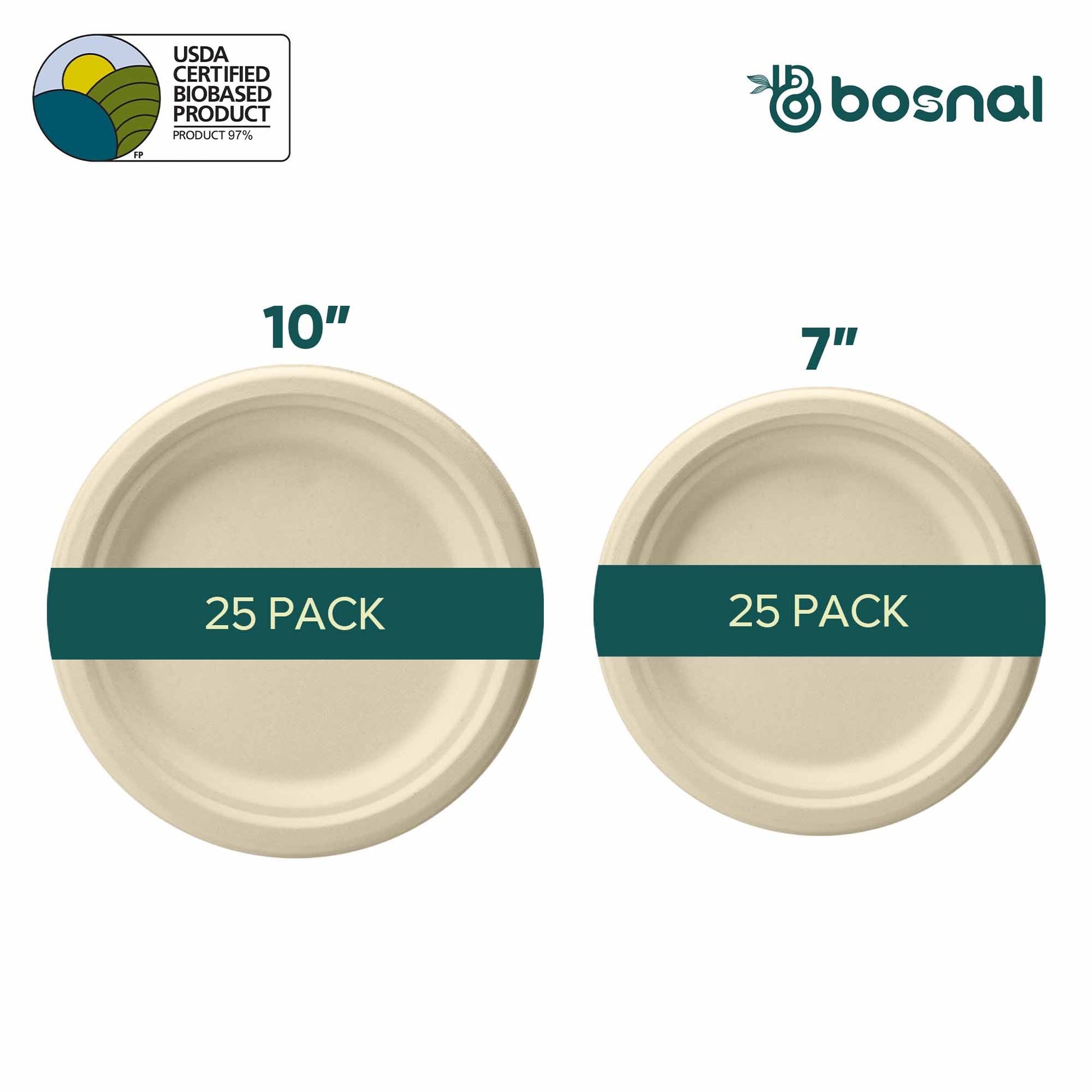 Bosnal – Sugarcane Bagasse Compostable 10 inch and 7 inch Round Plates - themonogram manor 