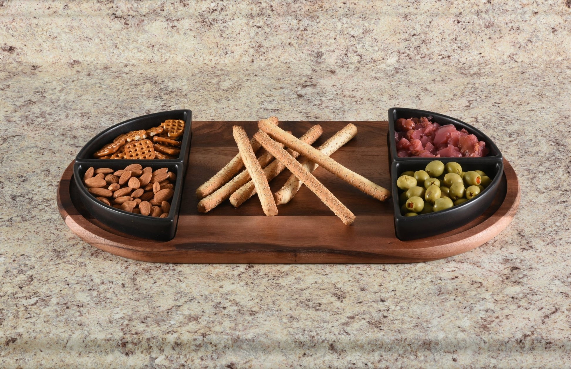Charcuterie / Serving Tray w/ 4 Triangular Ceramic Bowls - themonogram manor 