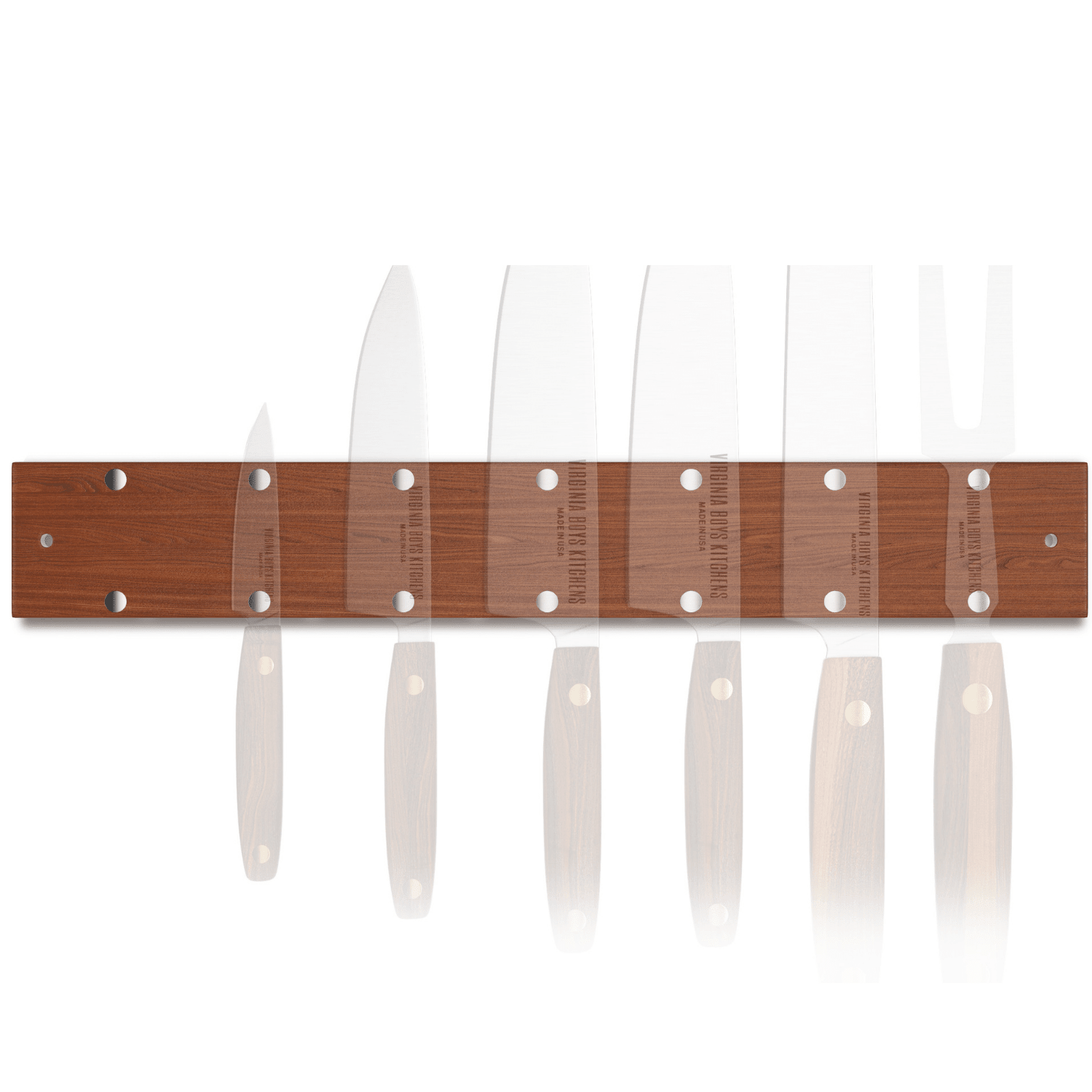 16" Wall Mounted Magnetic Walnut Wood Knife Rack - Holds 7 Knives - themonogram manor 