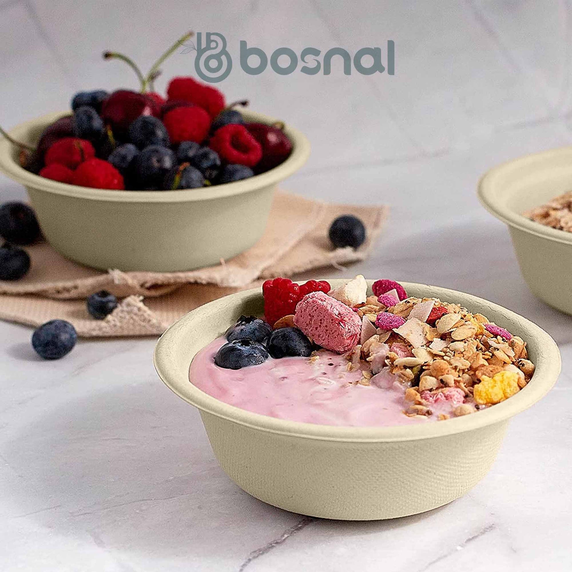 Bosnal - Sugarcane Bagasse Compostable Bowls, 32 Oz, Round - themonogram manor 