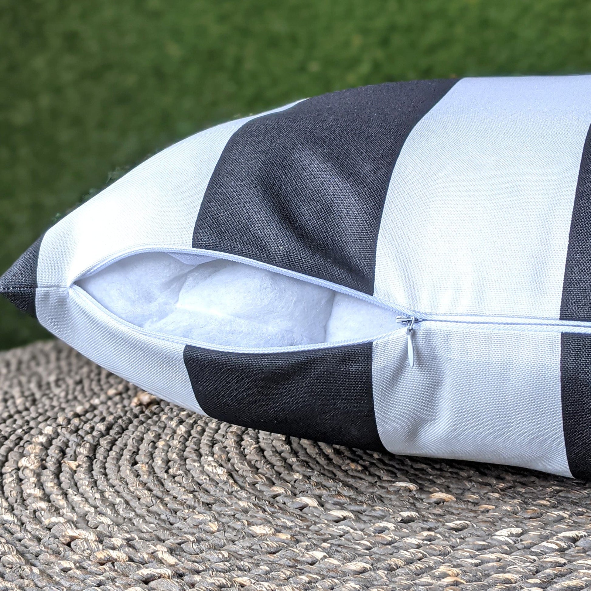 2 Pack Outdoor Pillow Covers | Black White Stripe | Compatible with IKEA Duvholmen and Kuddarna Cushions - themonogram manor 