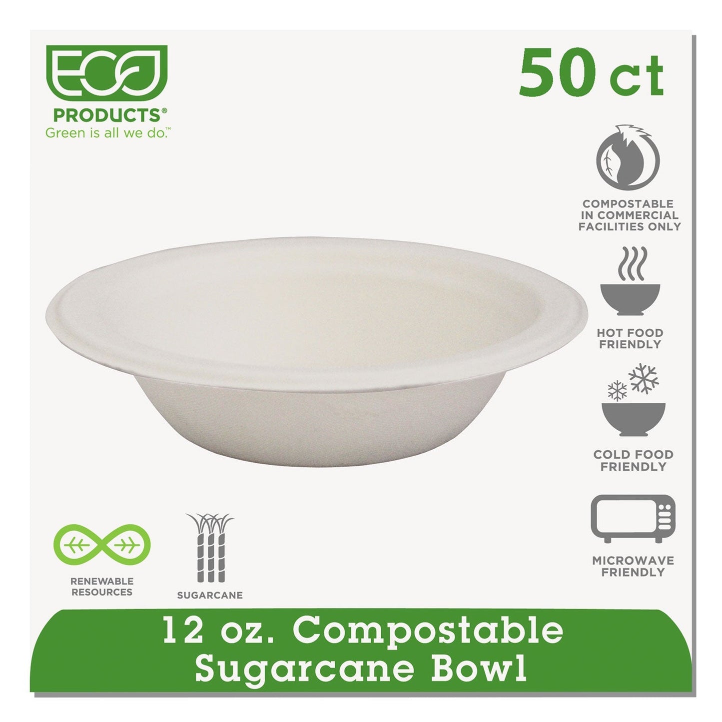 Eco - Products Renewable and Compostable Sugarcane Bowls, 12 oz, Natural White, 50/Packs - themonogram manor 