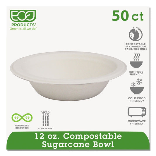 Eco - Products Renewable and Compostable Sugarcane Bowls, 12 oz, Natural White, 50/Packs - themonogram manor 
