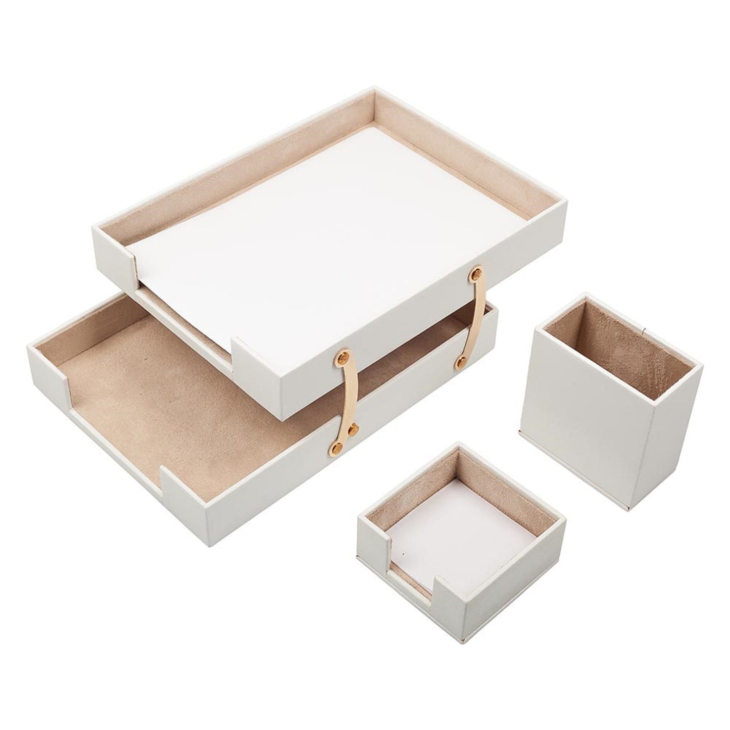 MOOG Leather Desk Set - 3 Accessories - Double Document Tray - Tan - 3 PCS - themonogram manor 
