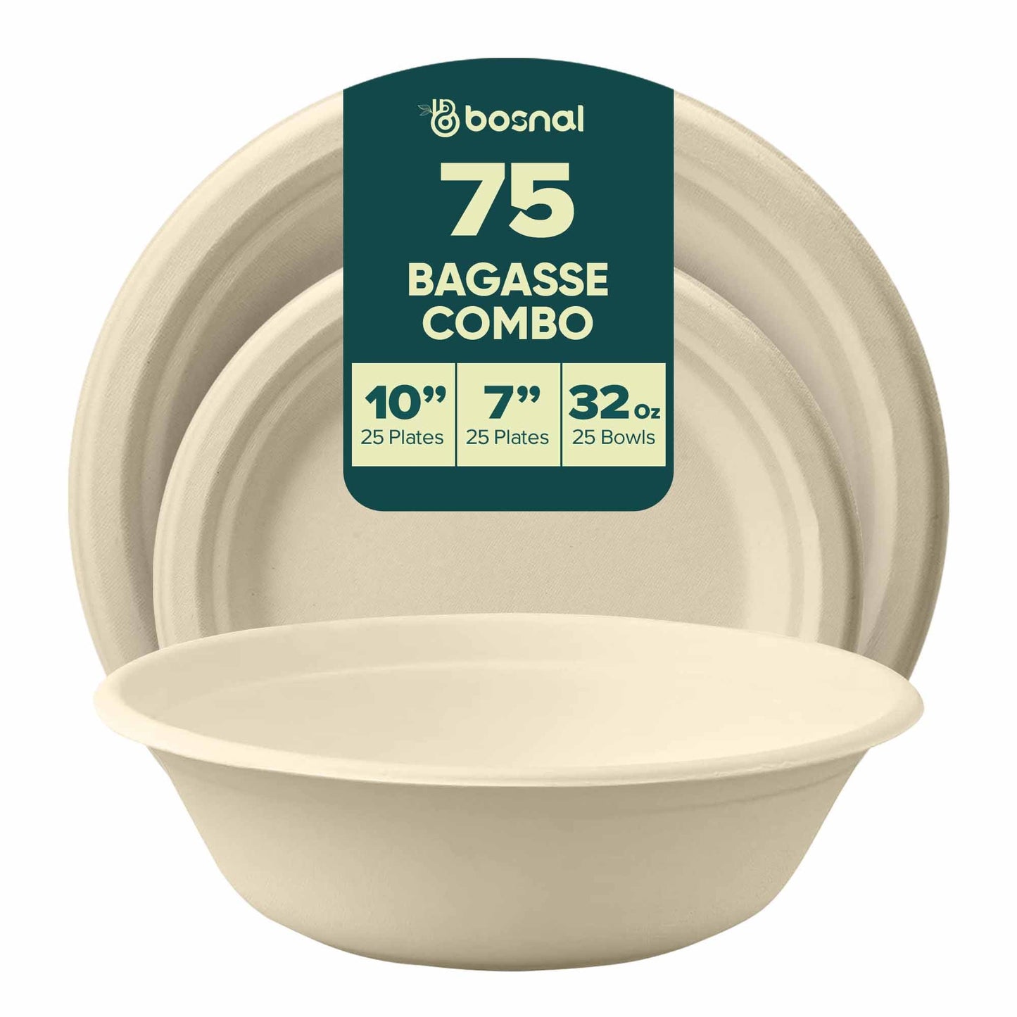 Bosnal – Sugarcane Bagasse Compostable 10 inch & 7 inch Round Plates with 32 Oz Bowls - themonogram manor 