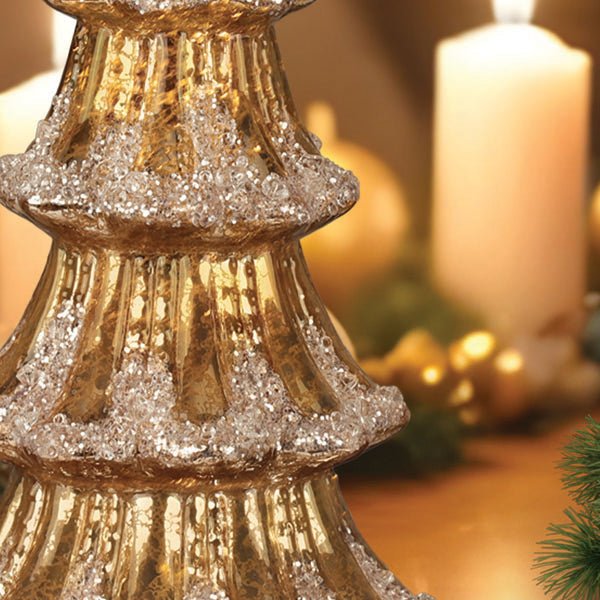 12" Lit Gold Mercury Glass Tabletop Tree - #themonogram manor #