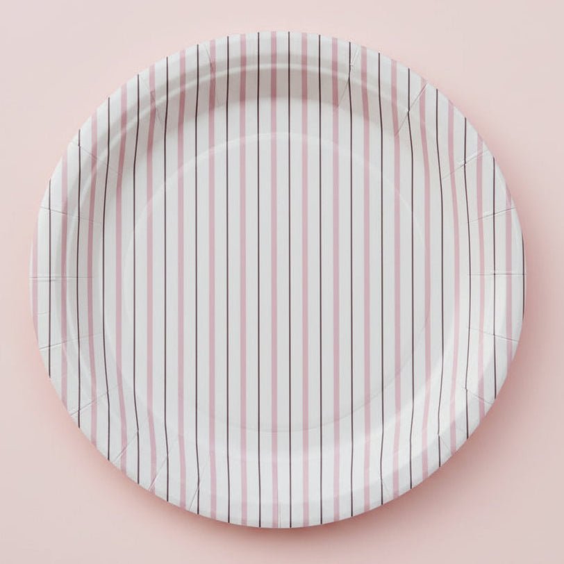 Pink Fine Stripes Plates (Set of 8) - themonogram manor 