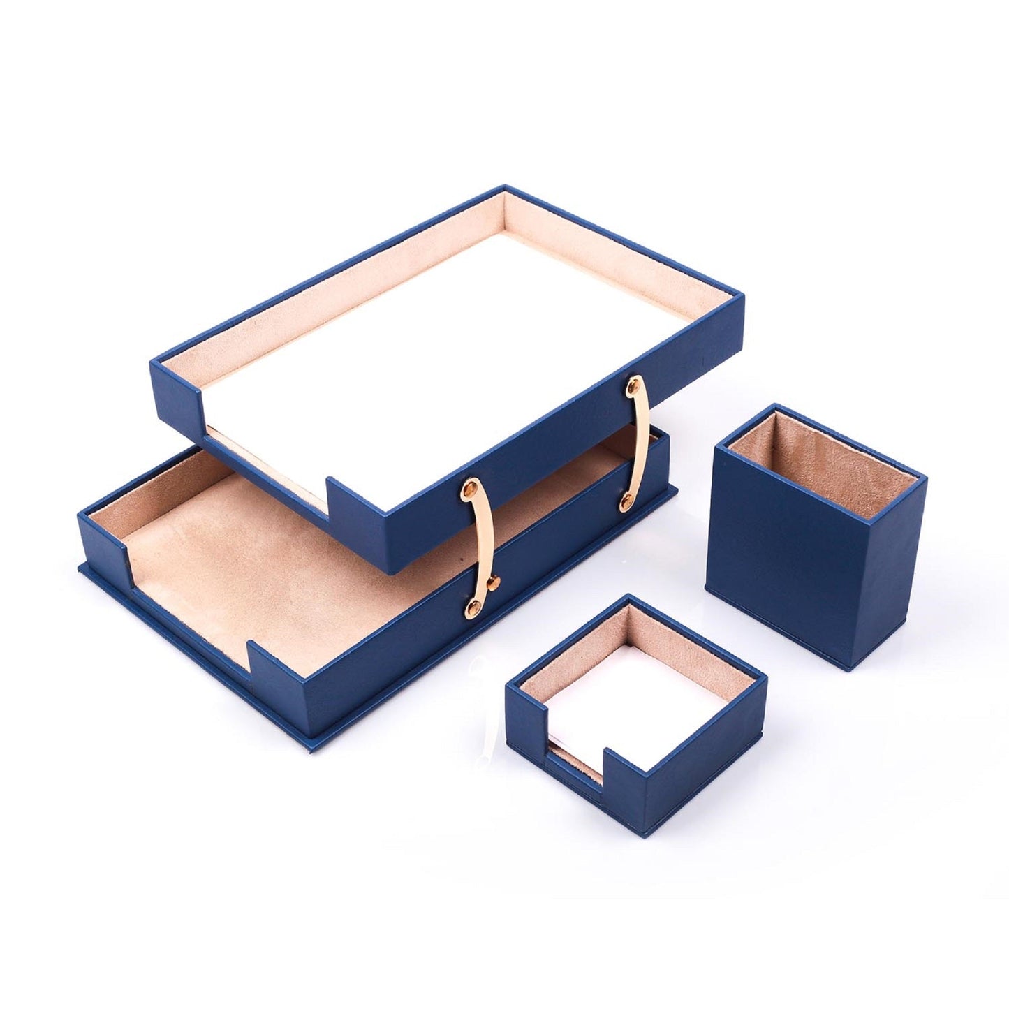MOOG Leather Desk Set - 3 Accessories - Double Document Tray - Brown - 3 PCS - themonogram manor 