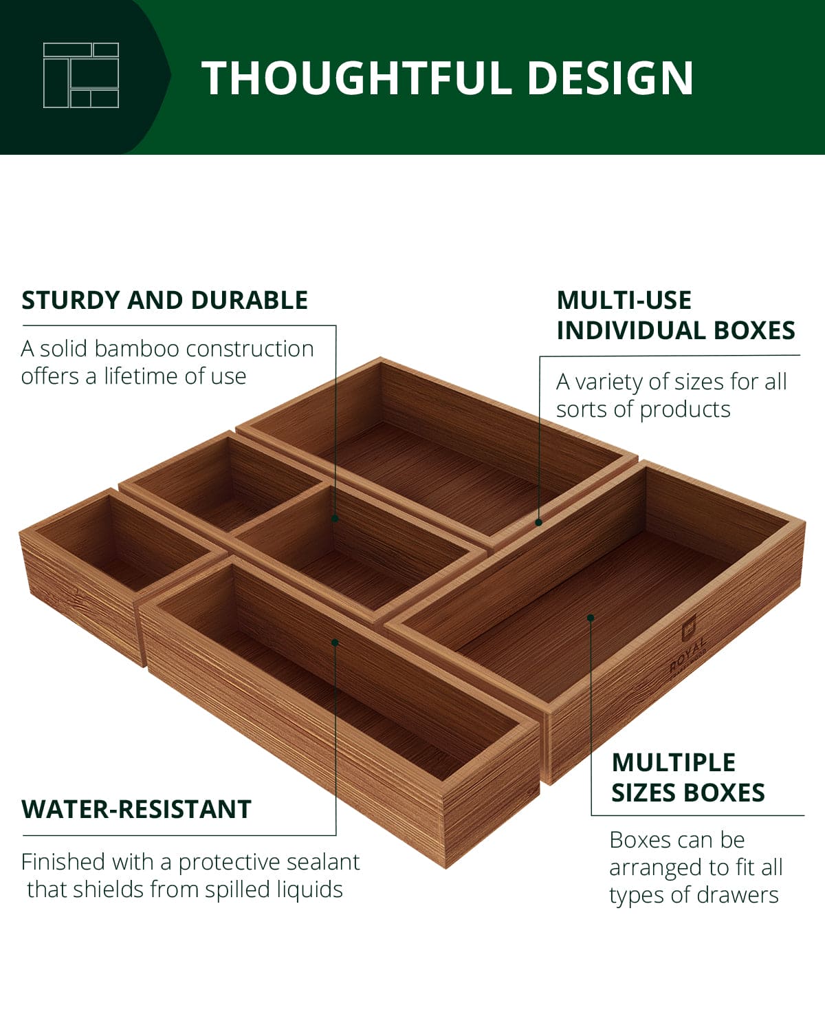 Storage Box Set of 5, Brown - themonogram manor 