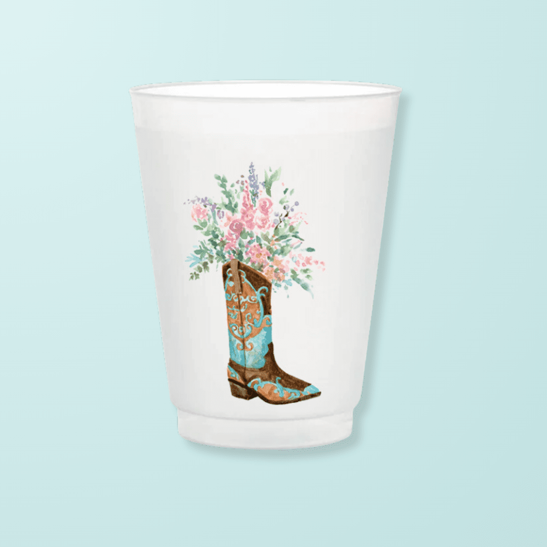 Blue Boot With Flowers Frosted Cups - themonogram manor 