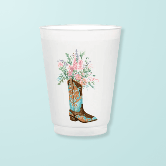 Blue Boot With Flowers Frosted Cups - themonogram manor 