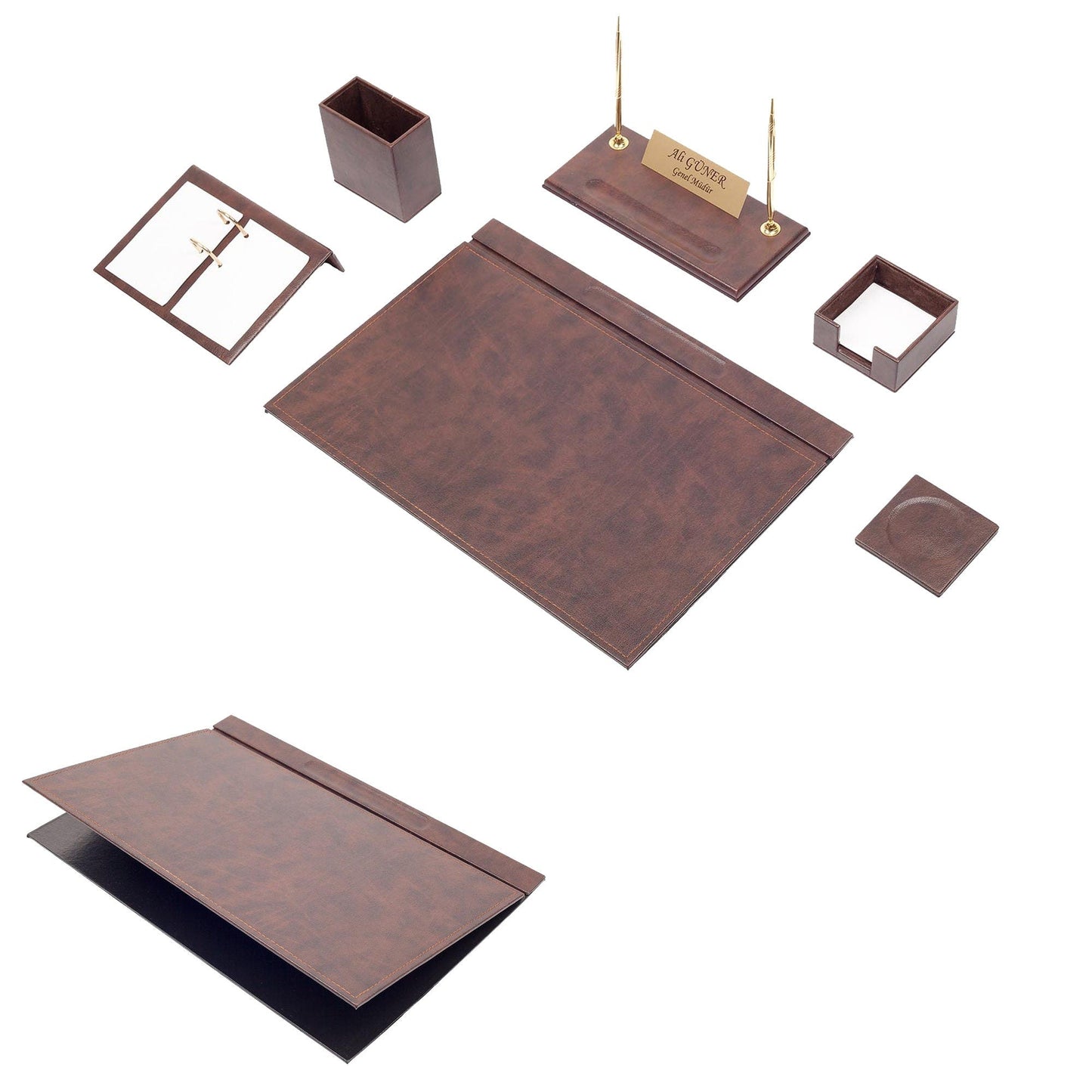 MOOG Leather Desk Set - 8 Accessories - Green - 8 PCS - themonogram manor 
