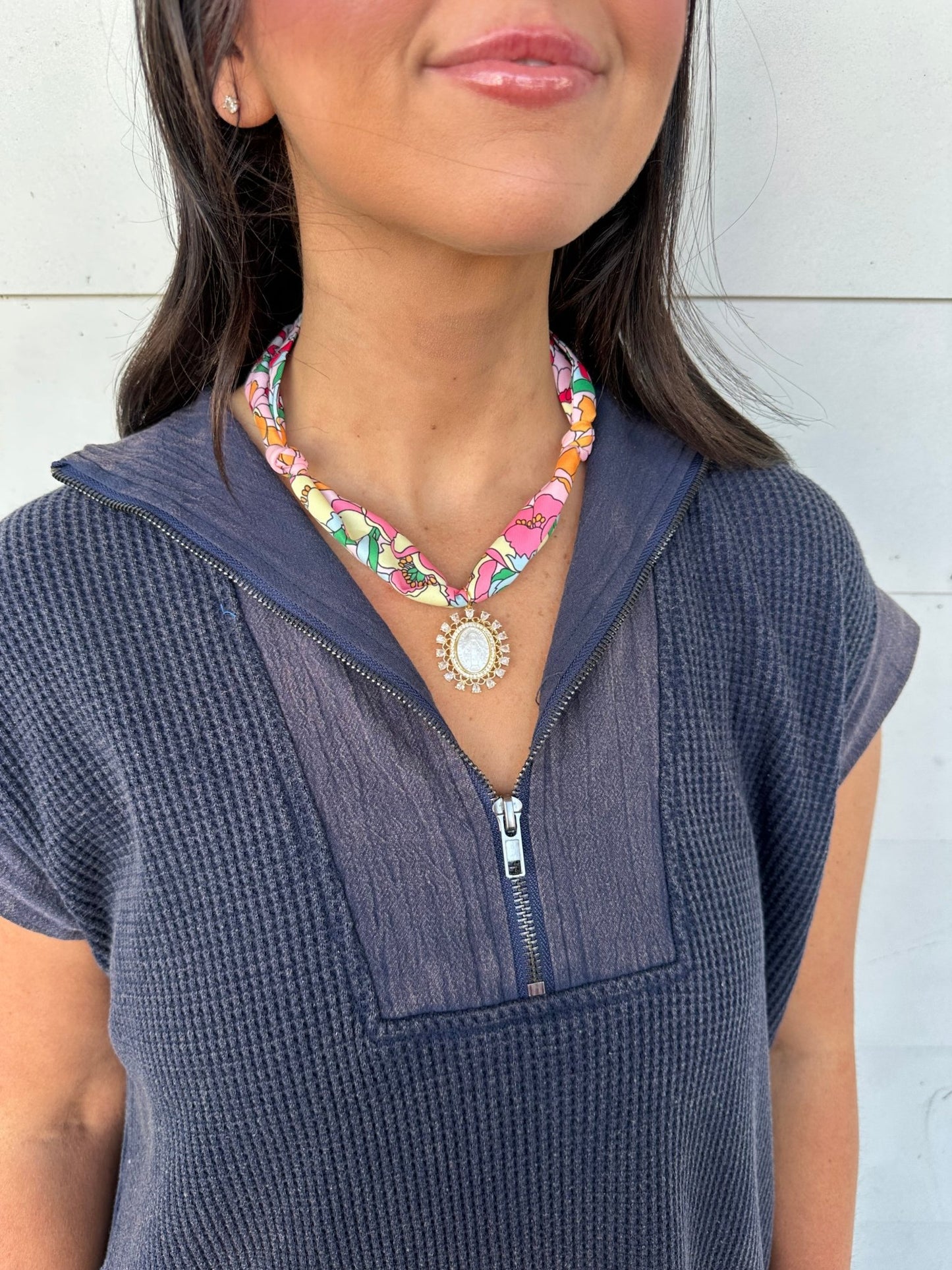 Scarf Charm Necklace - Pink and Purple Multi - Mother of Mary Rhinestone - themonogram manor 