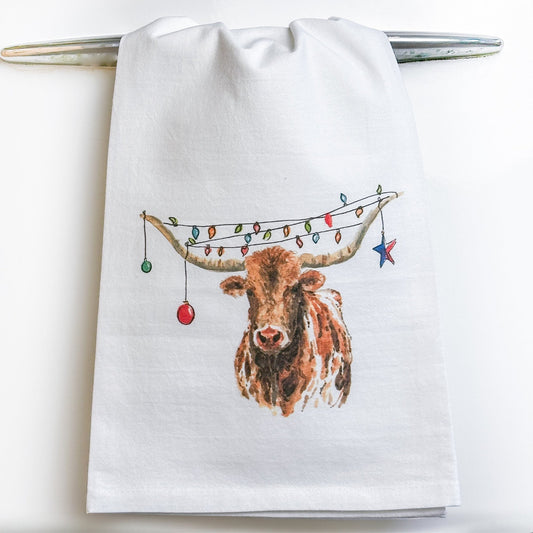 Christmas Longhorn Tea Towel - themonogram manor 
