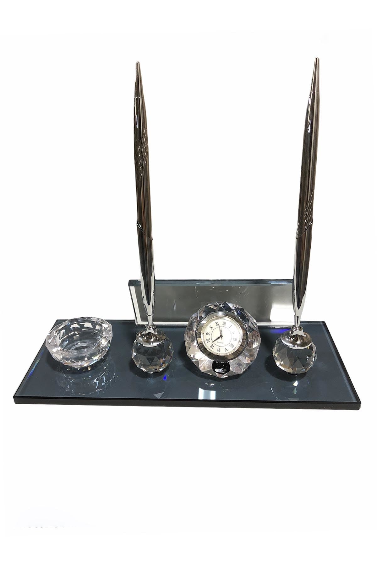 MOOG Black Glass Desk Name Plate With Clock - themonogram manor 