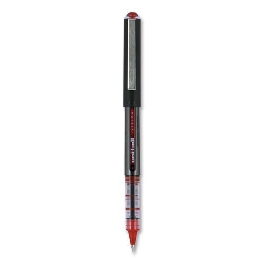 uniball VISION Roller Ball Pen, Stick, Micro 0.5 mm, Red Ink, Gray/Red Barrel, Dozen - themonogram manor 