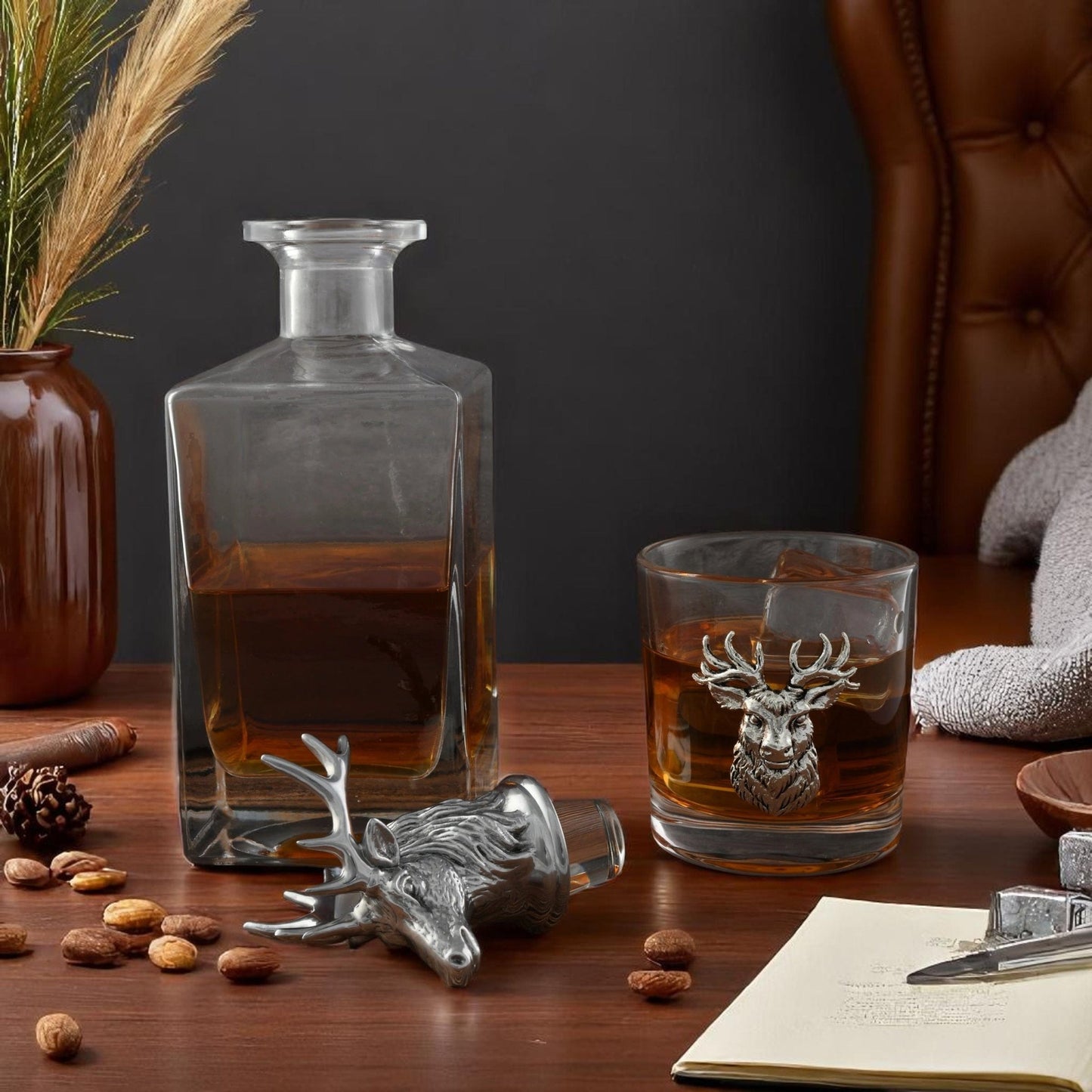 Elk / Deer Bust Decanter Set with Glasses - themonogram manor 