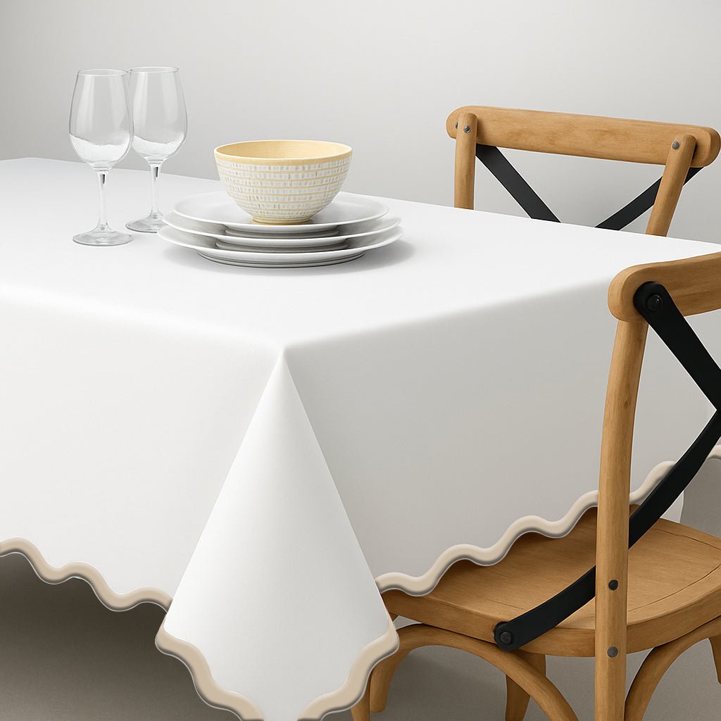 Applique Scalloped Embroidery Cotton Table Cloth - themonogram manor 