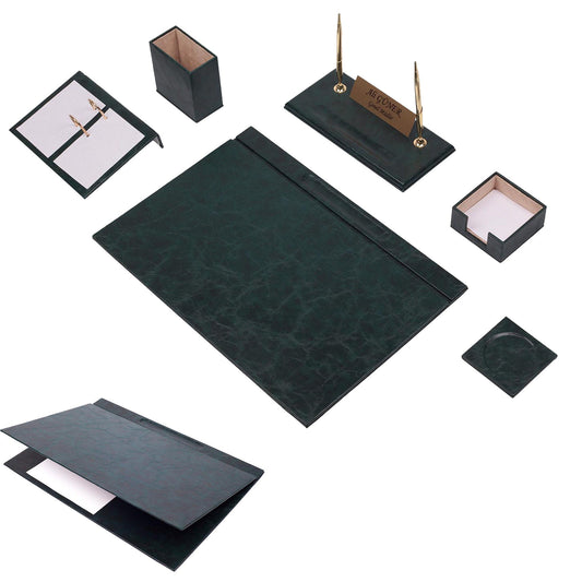 MOOG Leather Desk Set - 8 Accessories - Green - 8 PCS - themonogram manor 
